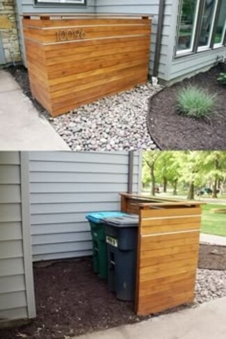 Trash Can Enclosure Horizontal Slats Integrated House Numbers