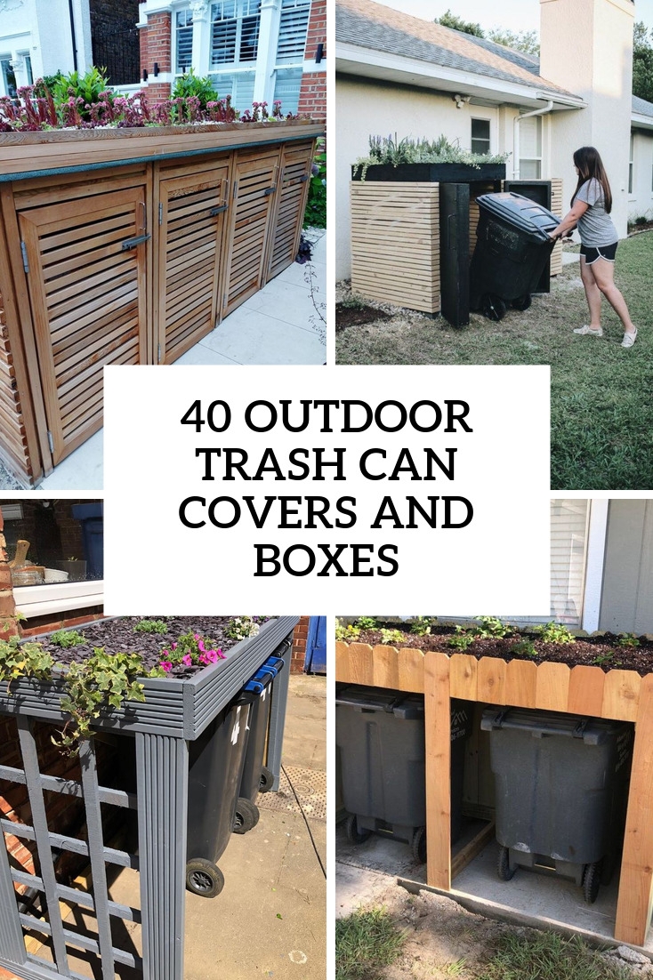 Trash Can Enclosure Natural Wood Integrated Planter Box