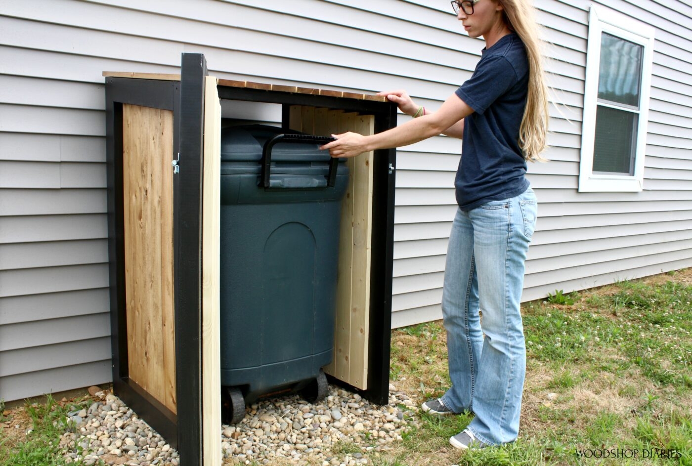 Trash Can Enclosure Two-Tone Slatted Top Outdoor Bin Storage