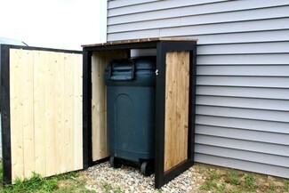 Trash Can Enclosure Vertical Wood Panels Two-Tone Hide