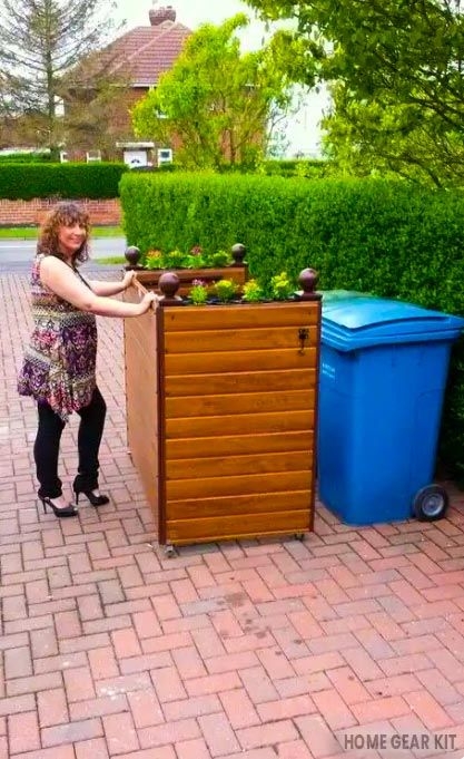 Trash Enclosure Integrated Planter Mobile Caster Wheels DIY