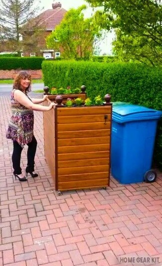 Trash Enclosure Integrated Planter Mobile Caster Wheels DIY