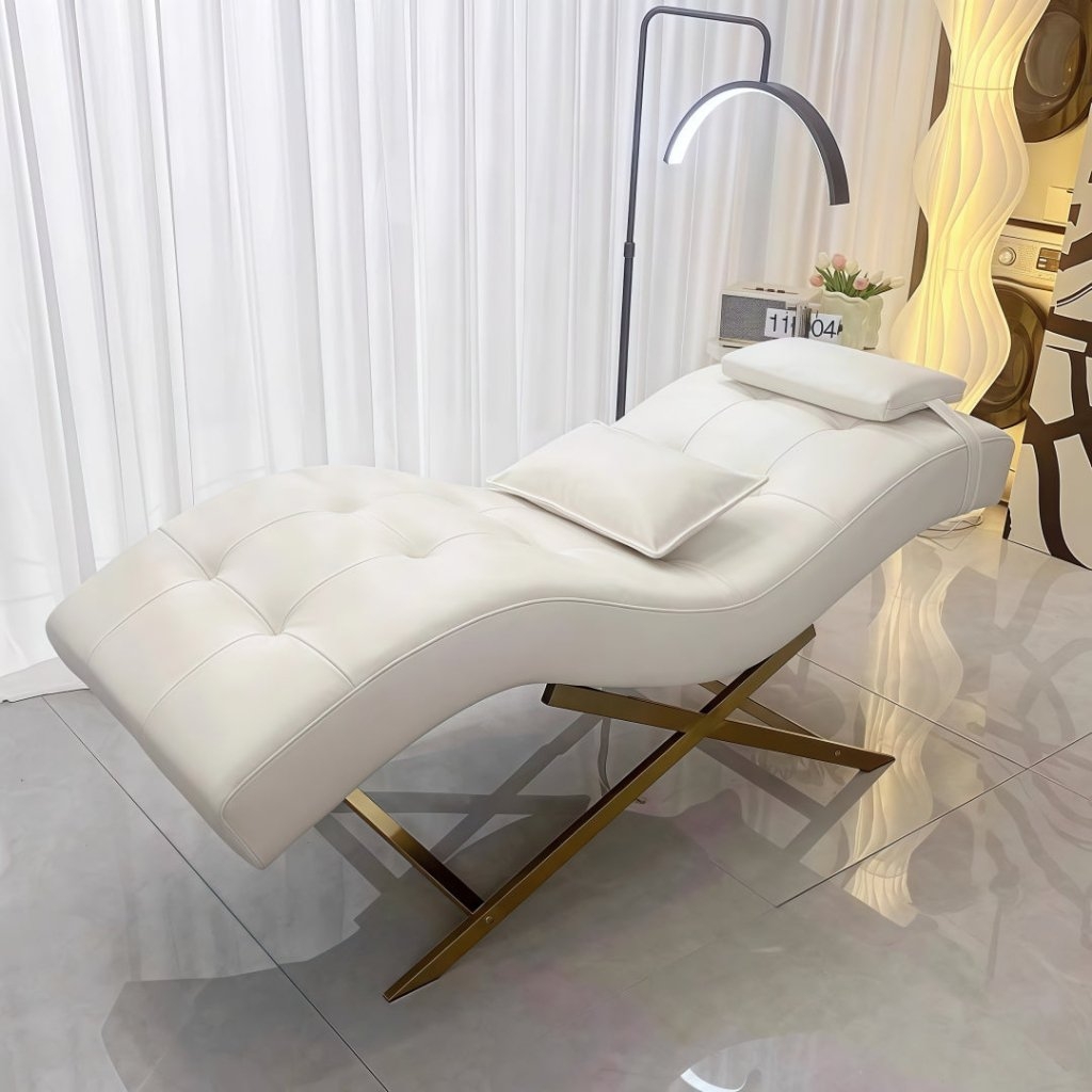 Treatment Bed White S-Curved Profile Tufted Grid Bed