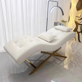 Treatment Bed White S-Curved Profile Tufted Grid Bed
