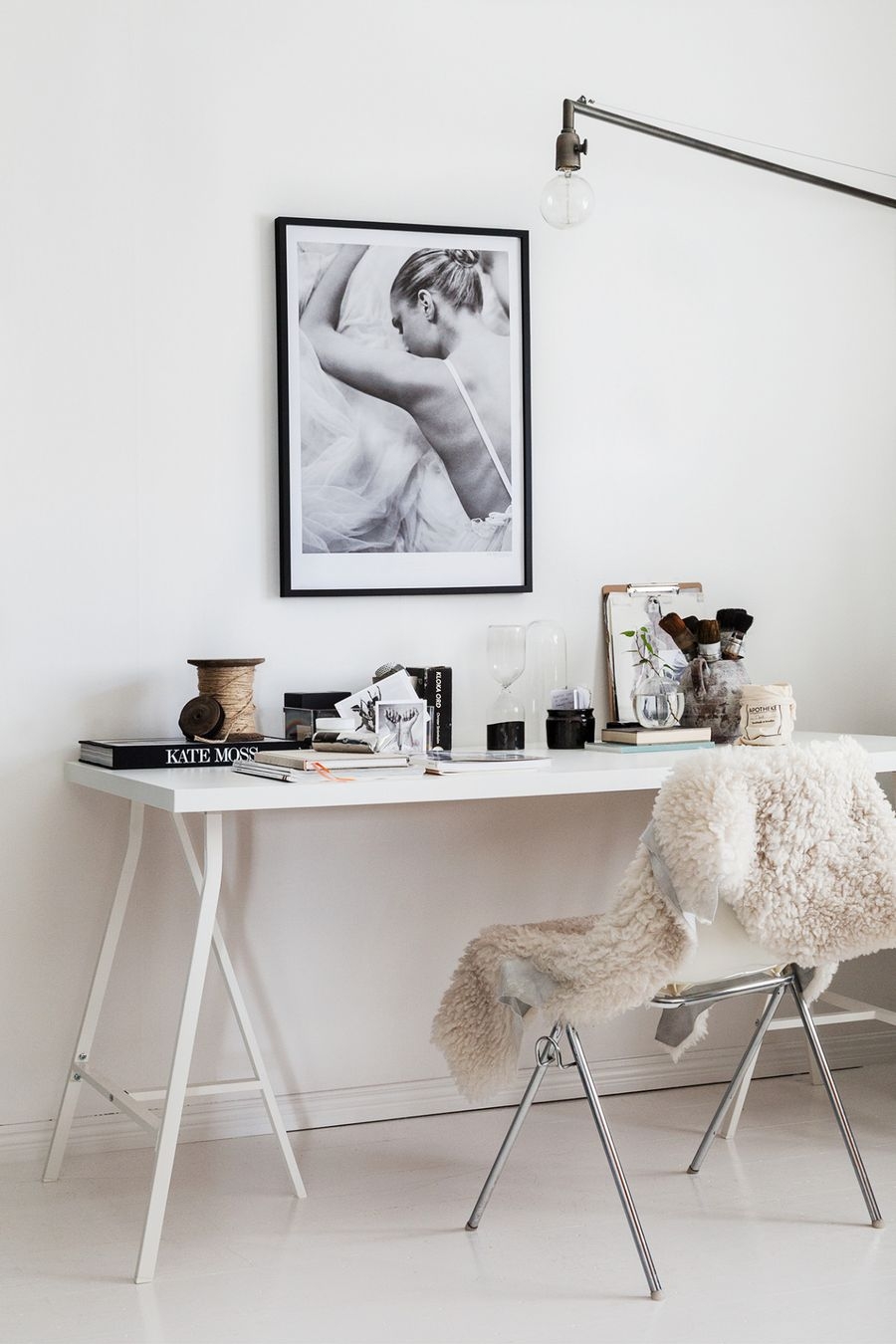 Trestle Desk with Sheepskin Throw: Sheepskin Chair Throw Ideas