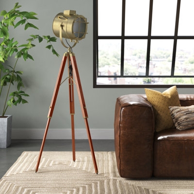 Tripod Floor Lamp Adjustable Spotlight Brass Accents