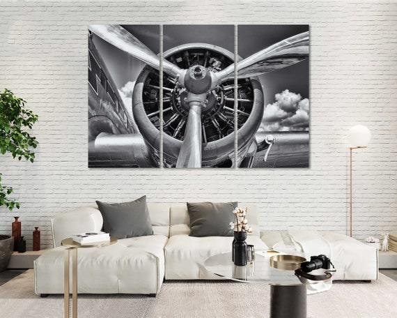 Triptych Canvas Art Radial Engine Aviation Wall Art Triptych