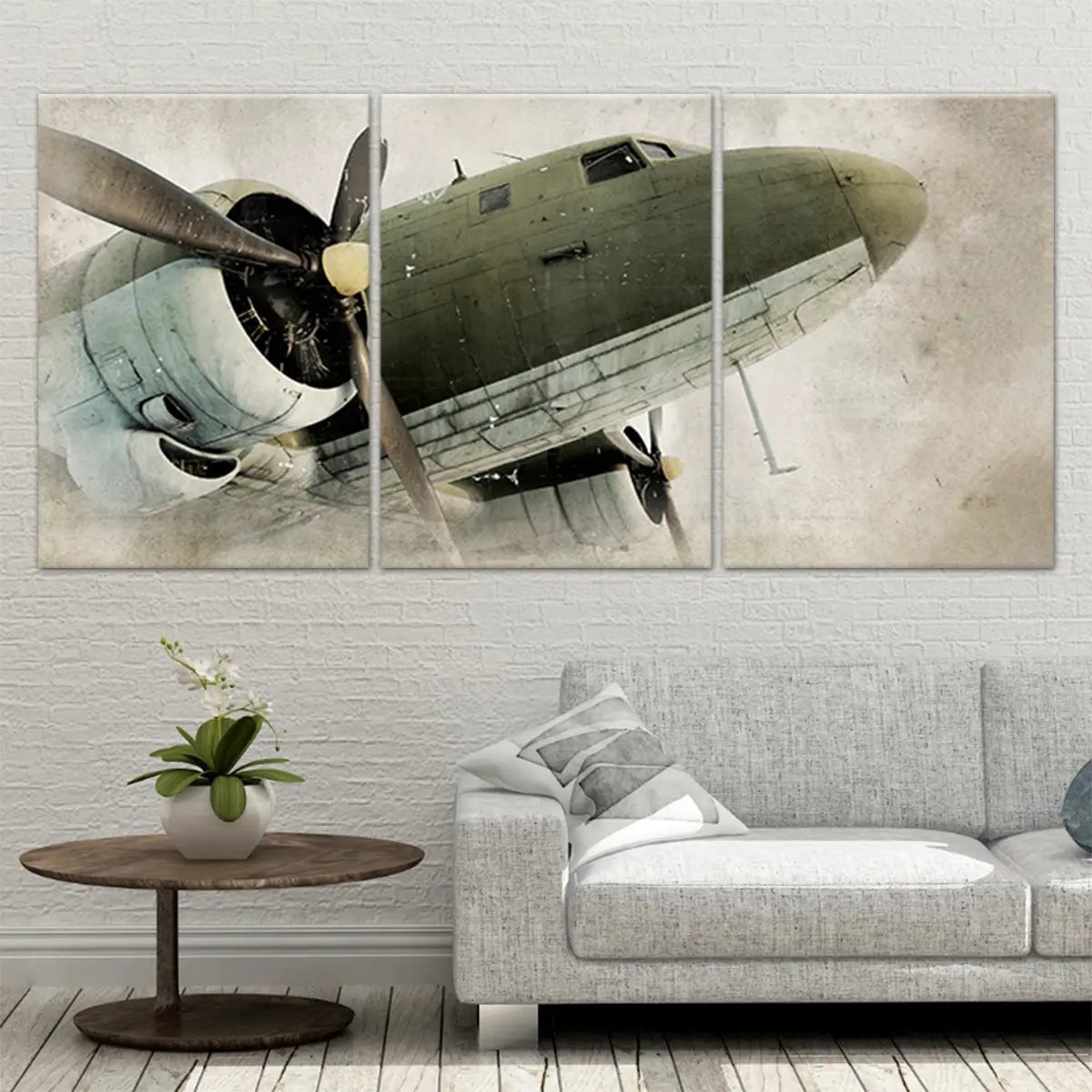 Triptych Wall Art Olive Green Large Airplane Propeller Decor