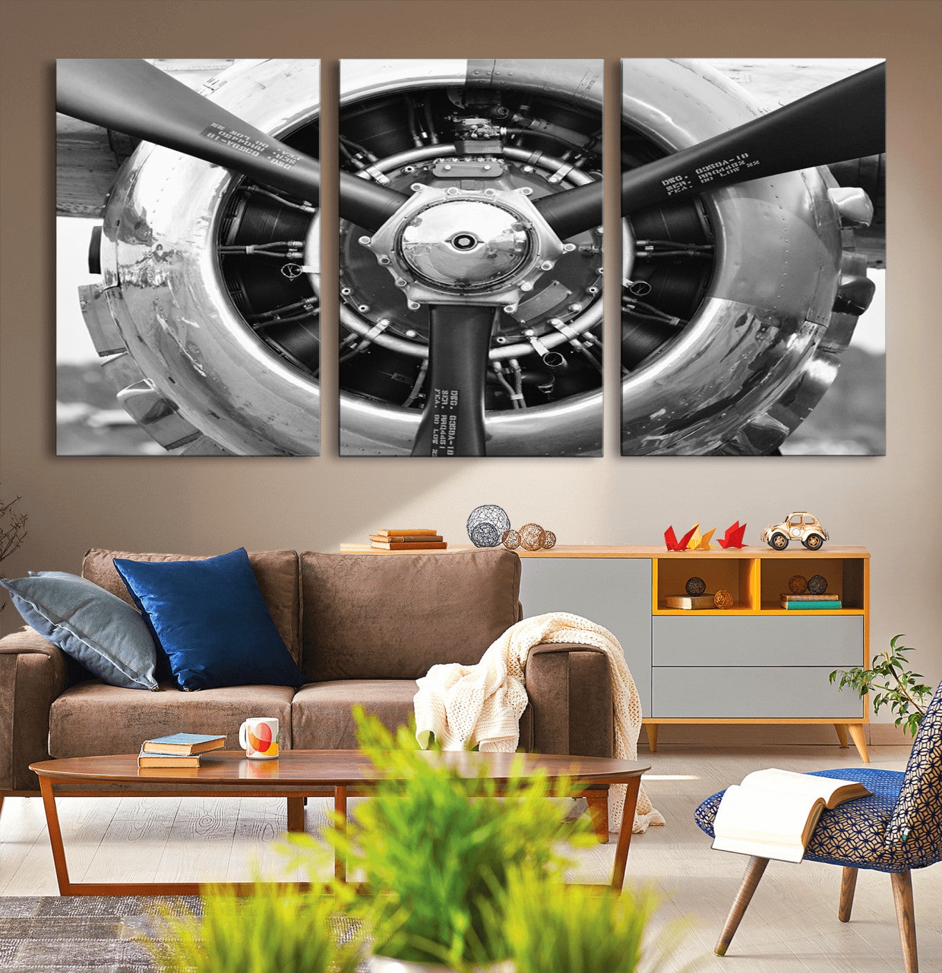 Triptych Wall Art Radial Engine Aviation Airplane Engine Decor