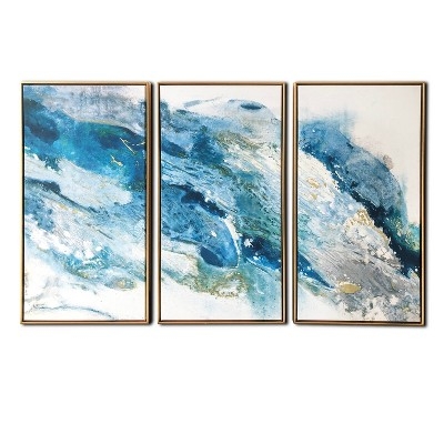 Triptych Wall Art Set with Fluid Navy Blue Movement
