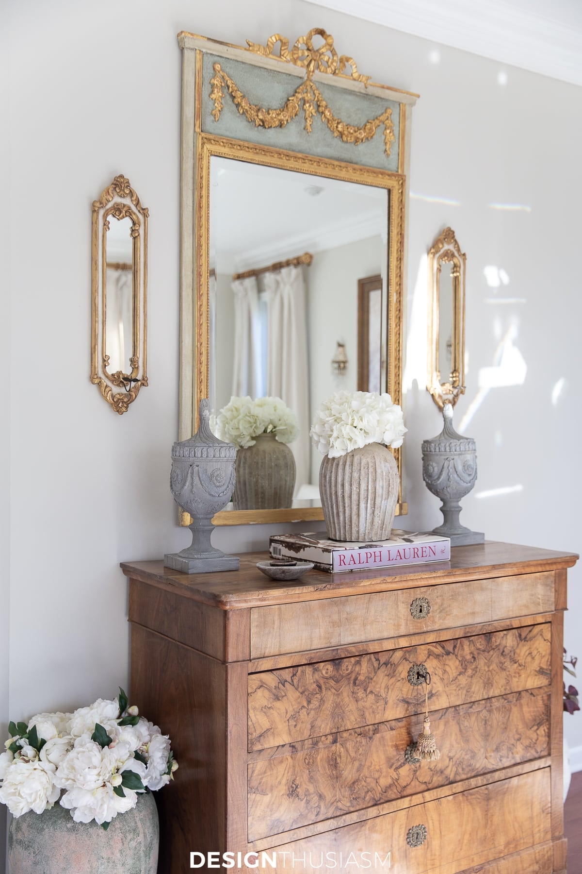 Trumeau Mirror Burled Wood Drawers Antique Trumeau Decor