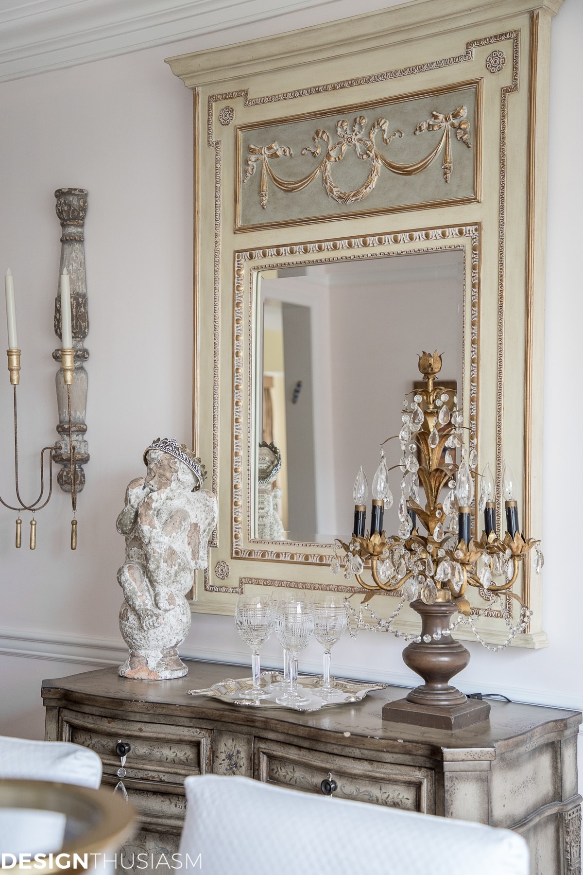 Trumeau Mirror Decorative Upper Panel Gilded Mirror Wall Decor