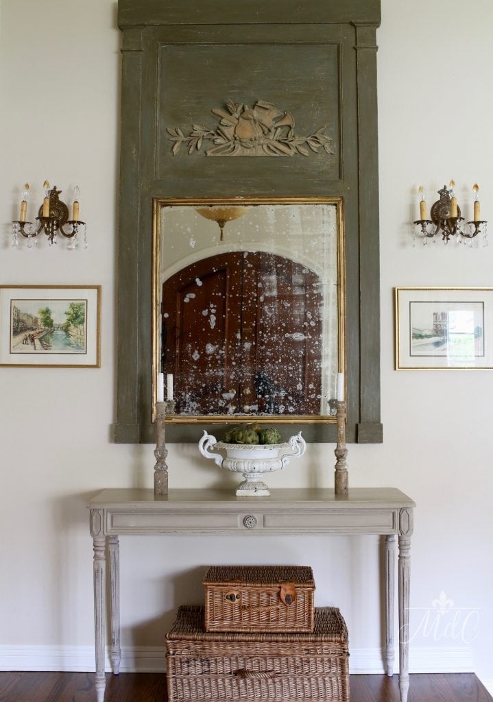 Trumeau Mirror Sage Green Frame Carved Relief Wall Decor