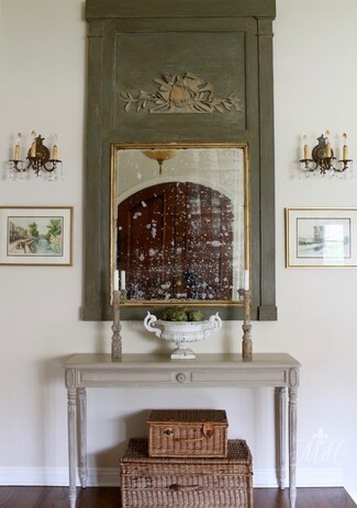 Trumeau Mirror Sage Green Frame Carved Relief Wall Decor