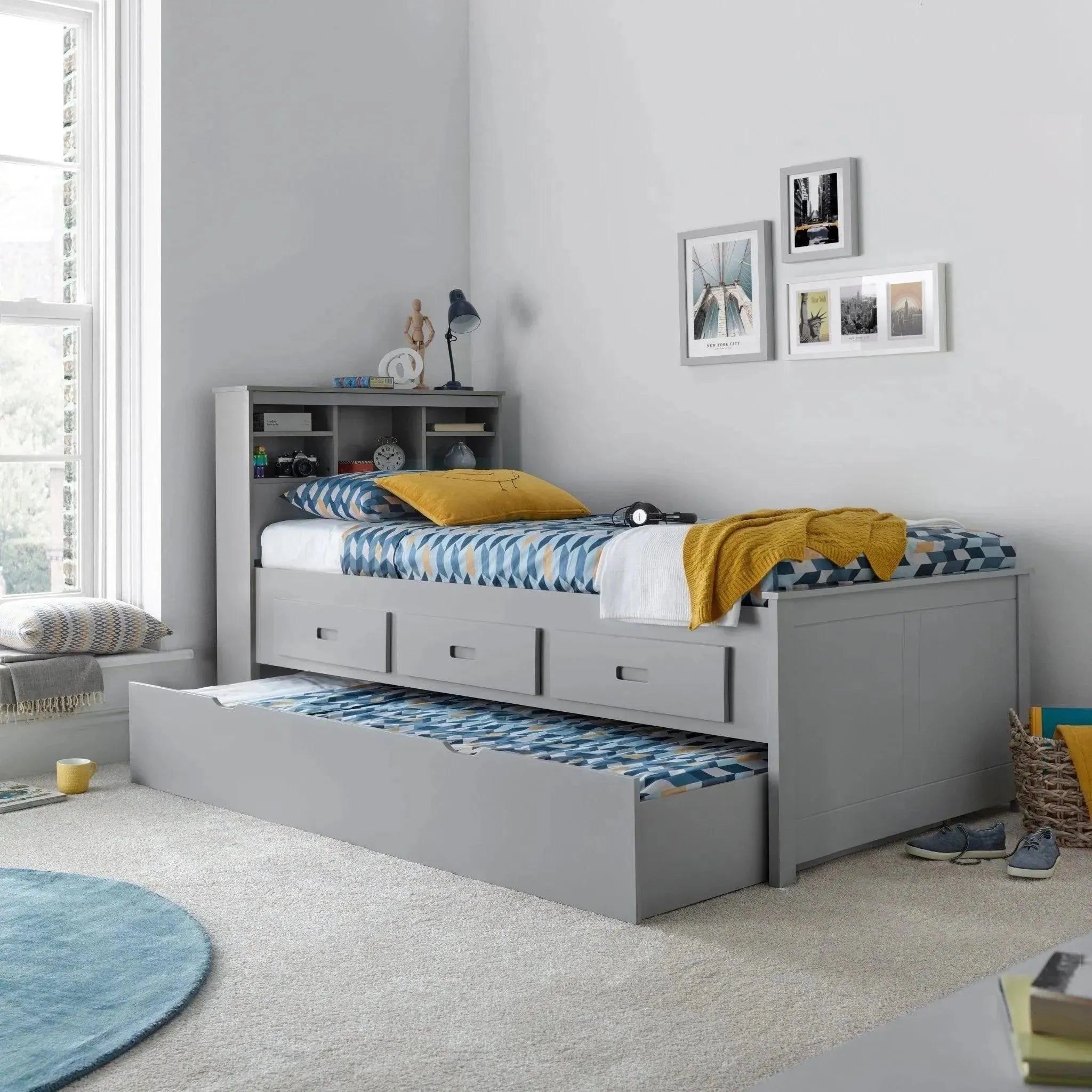 Trundle Storage Bed with Headboard Shelving and Grey Trundle Bed Storage