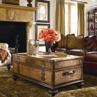 Trunk Coffee Table Turned Feet Vintage Style Leather