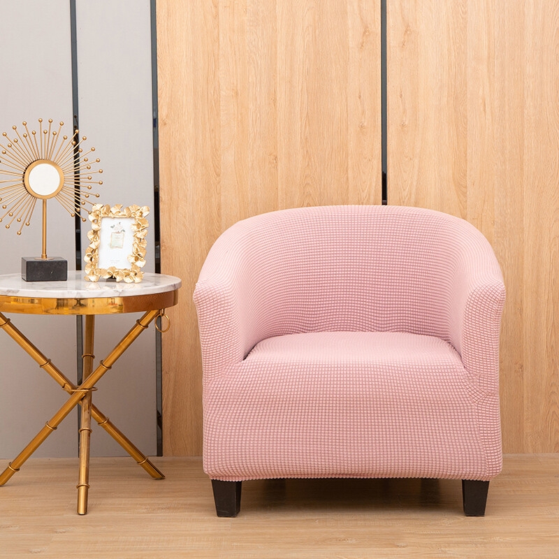 Tub Chair Cover in Dusty Pink Waffle Grid Texture Stretch Fit