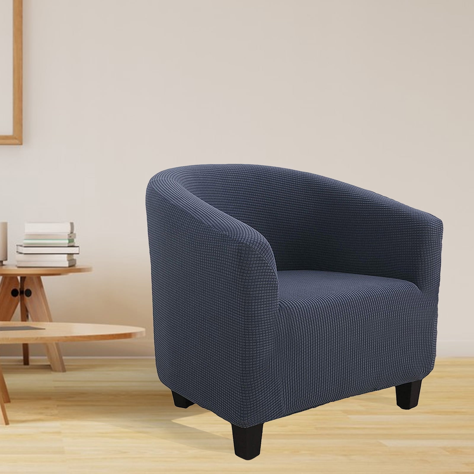 Tub Chair: Navy Blue Waffle Texture Removable Slipcover Wrap
