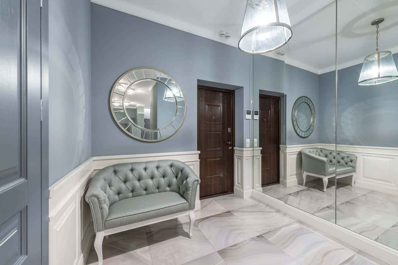 Tufted Loveseat: Floor To Ceiling Mirrors Foyer Entryway