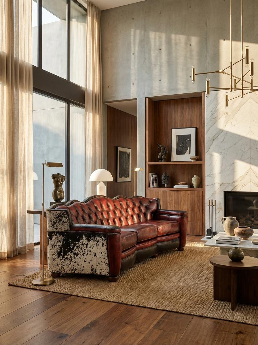 Tufted Sofa Brutalist Room Pairing Medina Tufted Leather Sofa