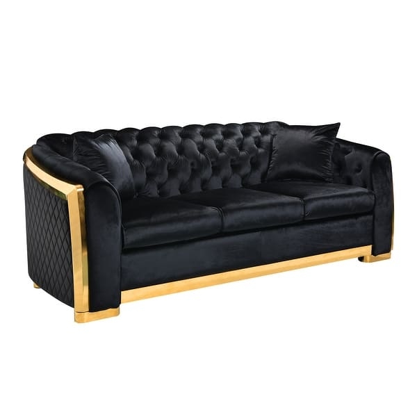 Tuxedo Sofa Diamond Quilted Sides Matte Velvet Glam Couch