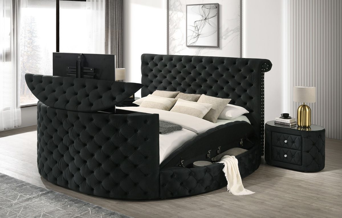 TV Bed With Curved Silhouette and Curved Chesterfield Bed