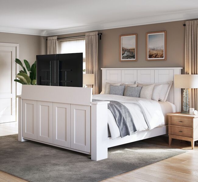TV Bed With Shaker Paneling and Hidden TV Footboard Bed