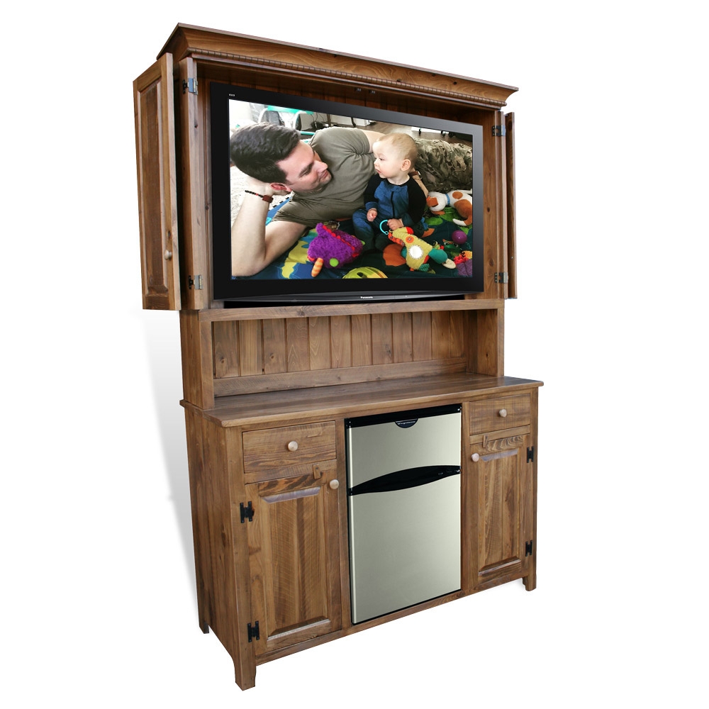 TV Cabinet with Integrated Mini Fridge and Hideaway Bar Doors