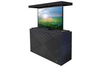 TV Lift Cabinet Black Diagonal Plank Hidden Mount Unit