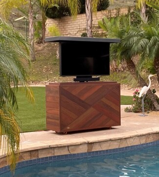 TV Lift Cabinet Mahogany Geometric Panel Lift Stand