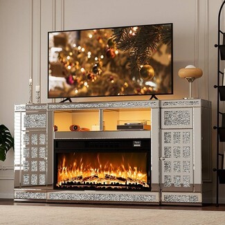 TV Stand Fireplace Modern Regency Crushed Diamond Inlay
