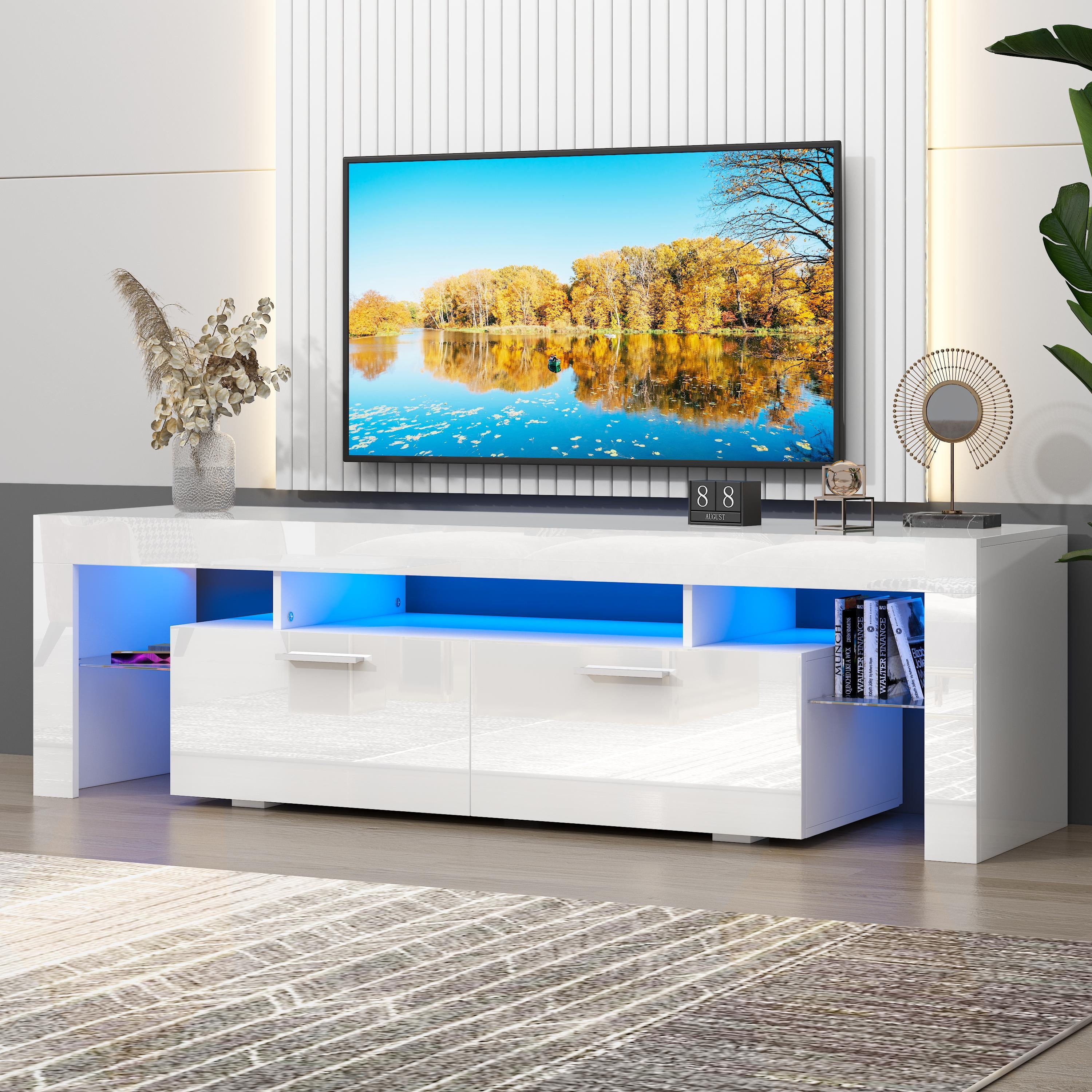 Tv Stand High Gloss Finish Media Storage Integrated Led Console