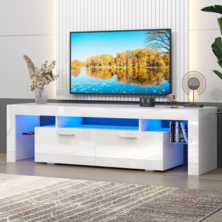 Tv Stand High Gloss Finish Media Storage Integrated Led Console