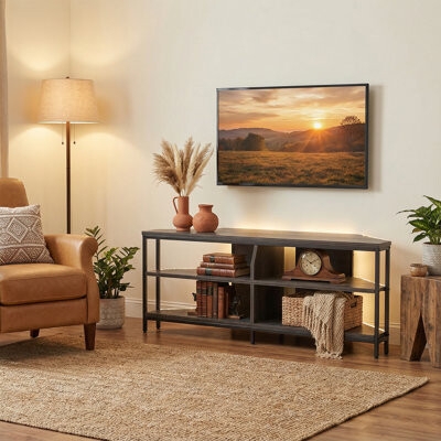 TV Stand Integrated Lighting Open Frame Media Center