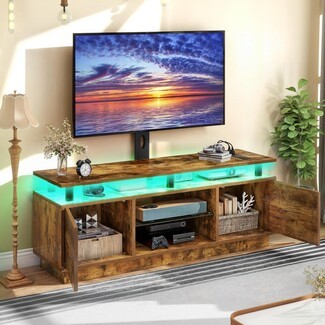 Tv Stand Integrated Mount Rustic Media Center Glow Light Cabinet