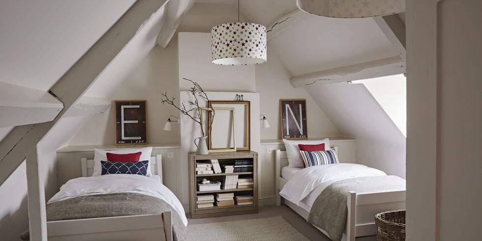 Twin Bedroom with Sloped Ceilings and Attic Twin Bedroom Layout Idea
