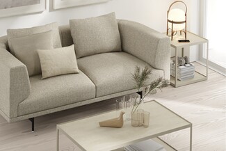 Two Seater Sofa: Textured Upholstery Minimalist Beige Fabric