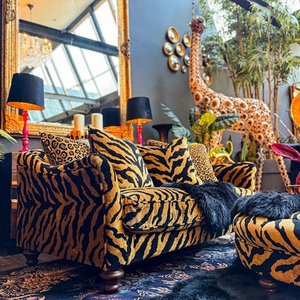 Two Seater Sofa: Tiger Stripe Pattern Safari Glam Living Room