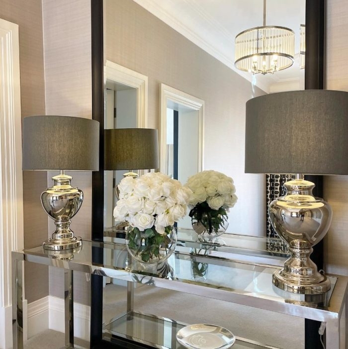 Two Tier Glass Console Table with Polished Chrome Frame