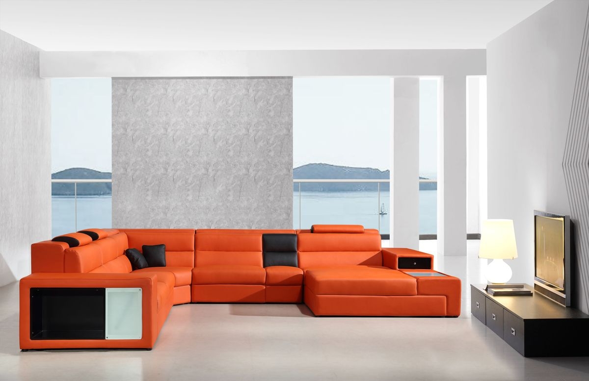 U-Shaped Sectional Integrated Armrest Light Tangerine