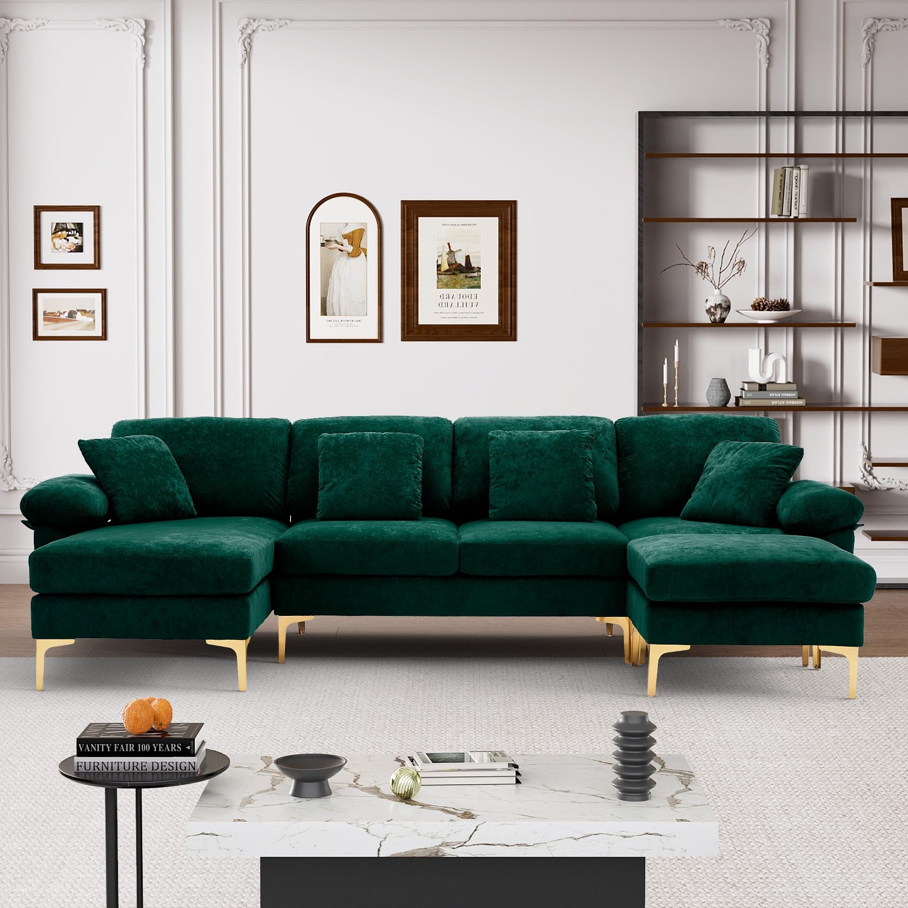 U-shaped Sectional Modular Double Chaise Metallic Legs