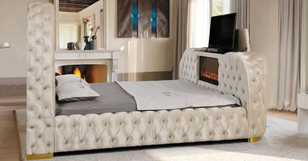 Upholstered Bed With Ivory Wingback and Ivory Wingback Bed