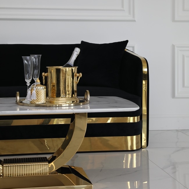 Upholstered Sofa Gold Banding Black Gold Glamour Sofa