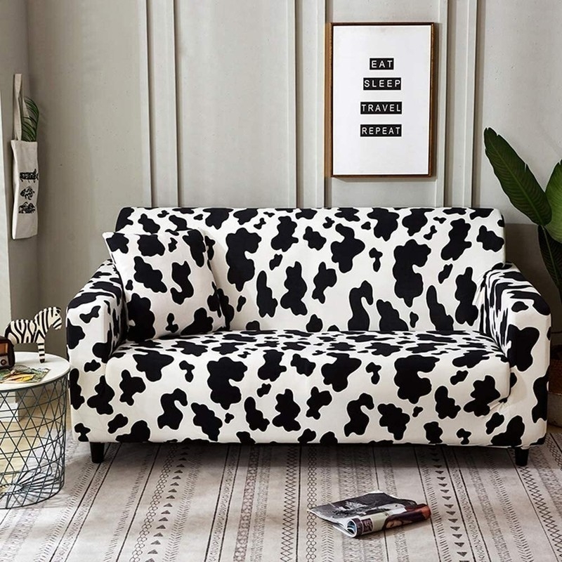 Upholstered Sofa in Cow Print Pattern for Monochrome Living