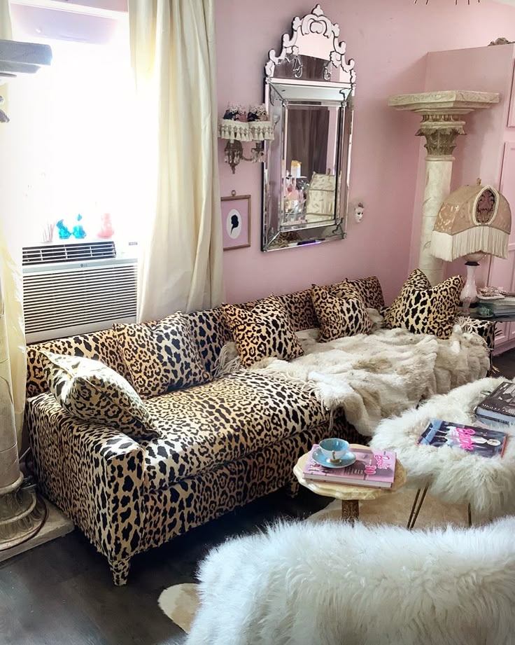 Upholstered Sofa in Pink Maximalist Decor and Hollywood Style