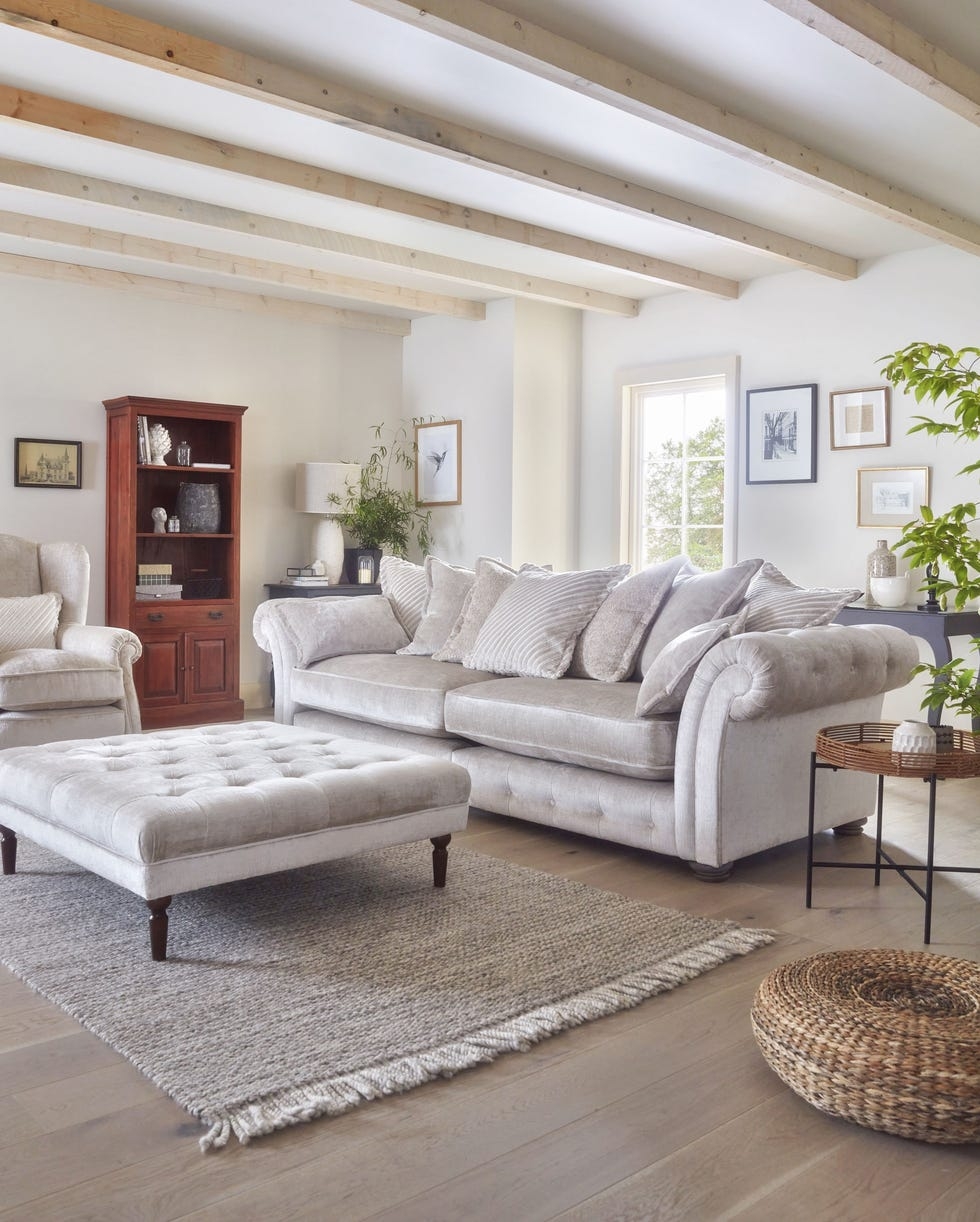 Upholstered Sofa with Deep Button Tufting Neutral Set