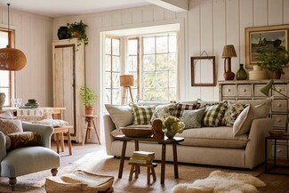Upholstered Sofa with Gingham Pillows for Country Cottages