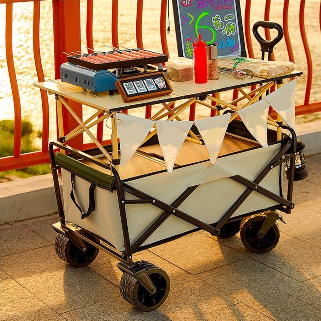 Utility Cart with Slatted Tabletop for Pop-Up Night Markets