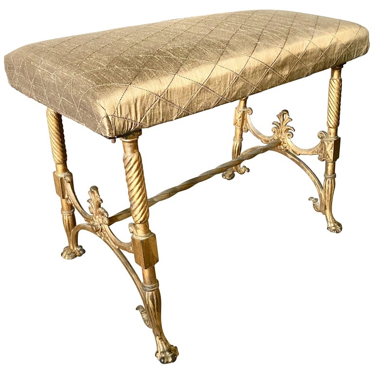 Vanity Bench with Animal Paw Feet and Diamond Quilted Seat