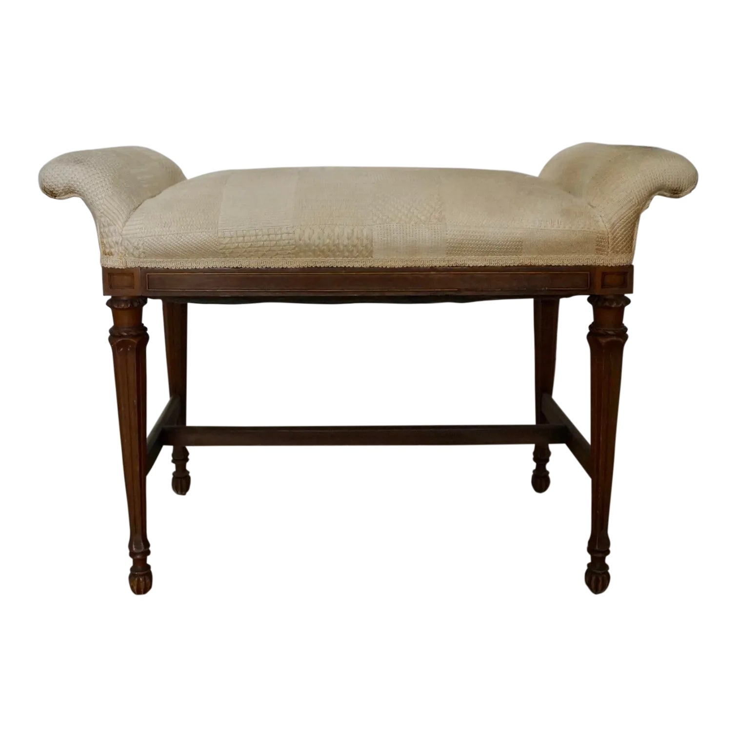 Vanity Bench with Rolled Bolster Arms and Fluted Legs